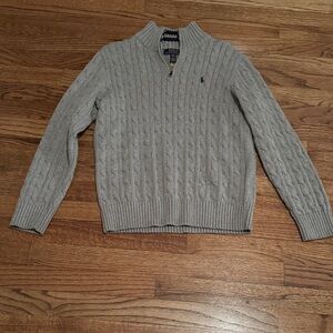 Polo Ralph Lauren Boys Cable-Knit Cotton Quarter-Zip Sweater in grey